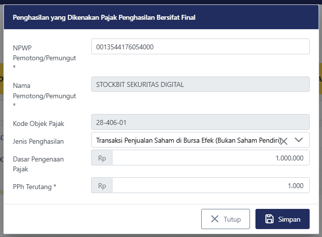 cara mengisi SPT tahunan bagi dividen investor 5
